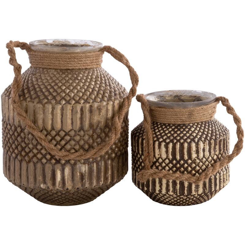 Mendy Distressed Glass Hurricane Set (2-piece)