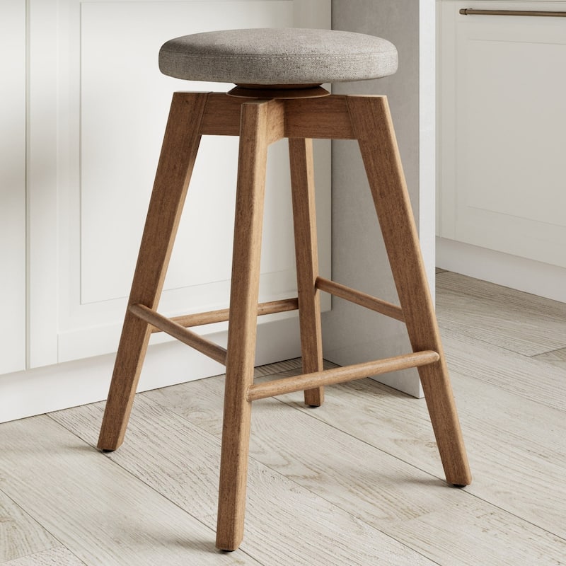 Nathan James Amalia Backless Counter Height 360 Swivel Seat Wood Bar Stool - Single - Antique Coffee/Natural Wheat