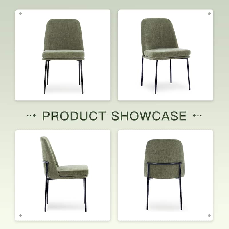 Set of 2 Modern Dining Chairs with Curved Back & Metal Legs, Fabric or Leather Upholstered