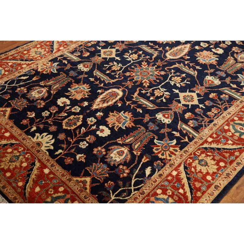 Vegetable Dye & Navy Blue Tabriz Persian Rug Hand-Knotted Wool Carpet - 5'0"x 6'7"