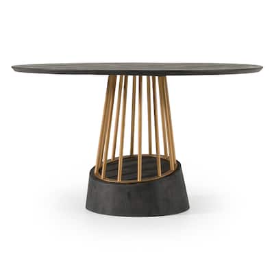 Modrest Cotopaxi Modern Charcoal & Brass Round Dining Table