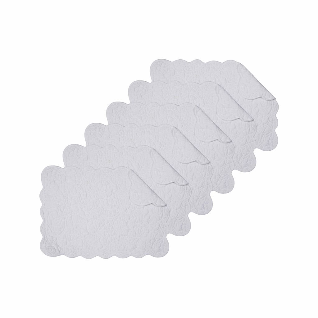 Christiana White Reversible Machine Washable Scallop Quilt Placemats Set of 6