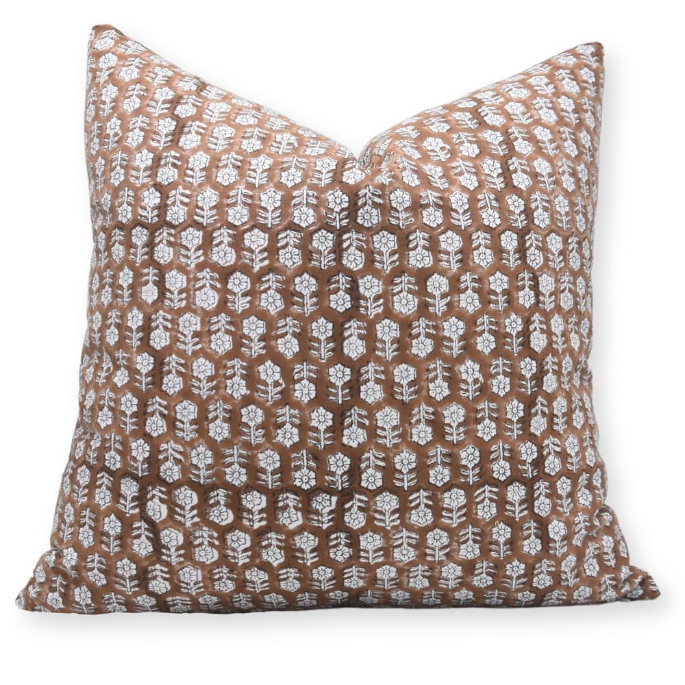 Fabdivine Vintage Floral Block Print Linen Cushion Cover Sofa Bed Decor,Tulsi Buti