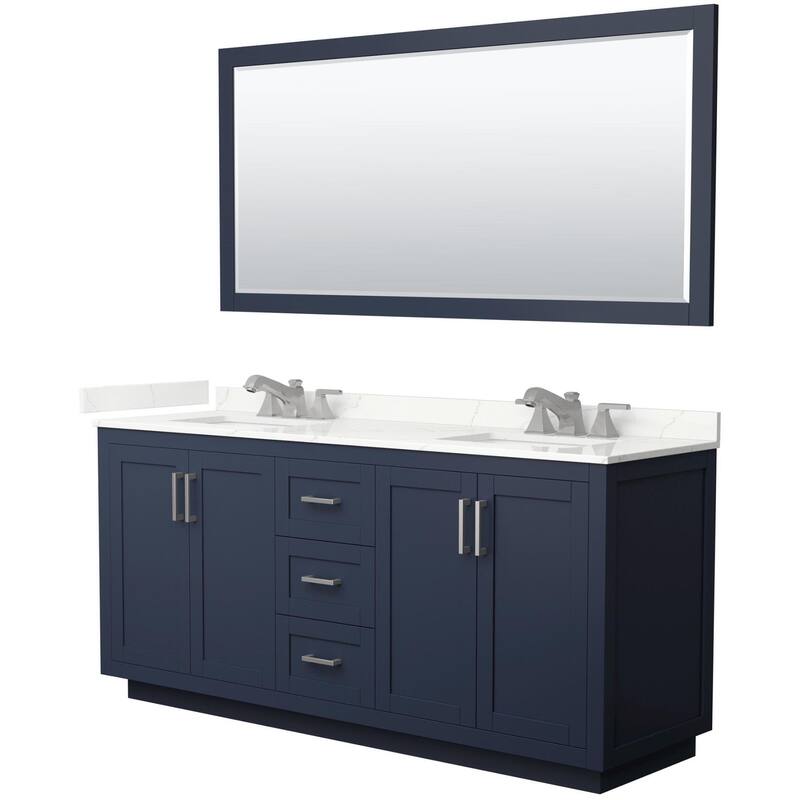Wyndham Collection WCF292972D-QTZ-US3M70 Miranda 72" Free Standing - Dark Blue / Giotto Quartz Top / Brushed Nickel
