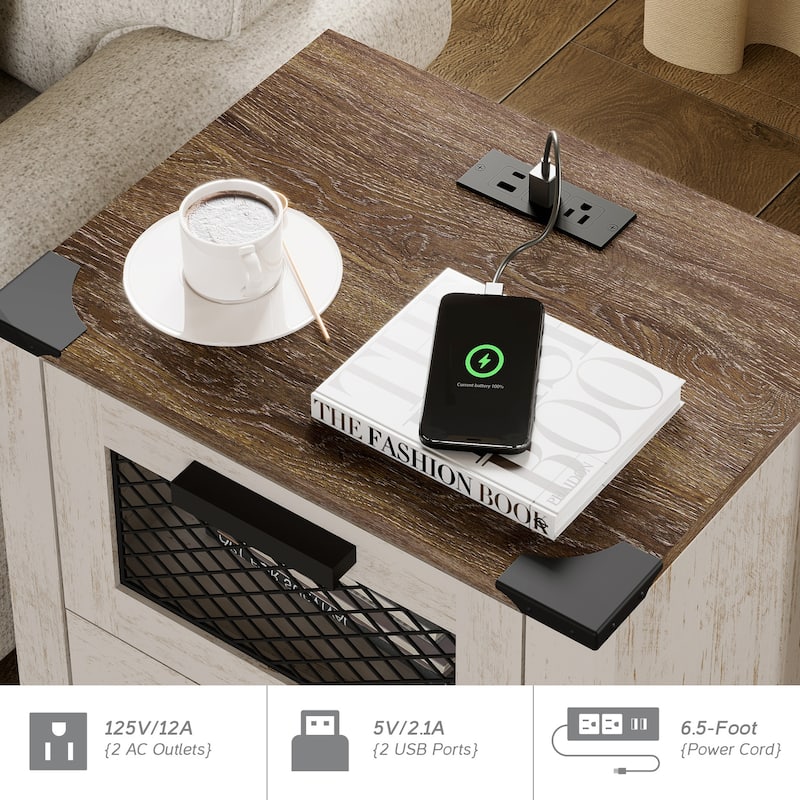 Sofa Side Bedside Table with Charging Station