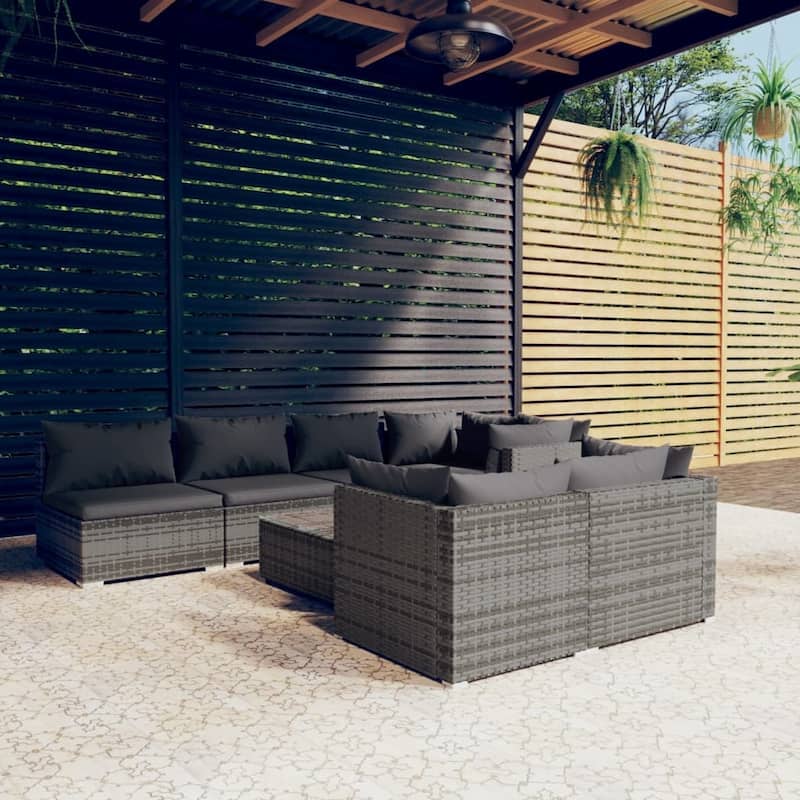 vidaXL Patio Lounge Set Outdoor Sectional Sofa Set Table Garden Poly Rattan - 27.6" x 27.6" x 23.8" - Grey 8 Piece