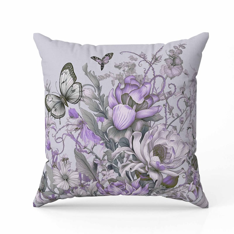 Garden Delights Indoor/Outdoor Reversible Throw Pillow Lavender and Silver