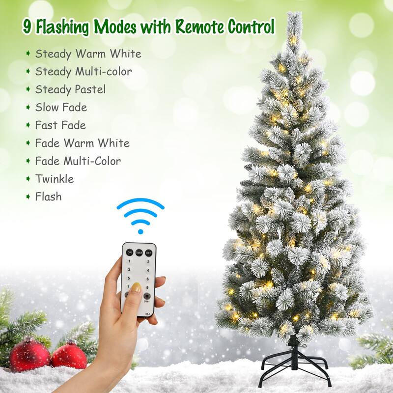 Gymax 5/6/7.5/8 ft Pre-lit Snow Flocked Artificial Christmas Tree w/