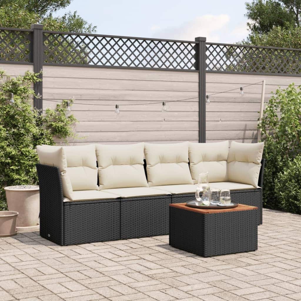 vidaXL Patio Sofa Set with Cushions Outdoor Furniture 5 Piece Poly Rattan - 21.7 x 21.7 x 14.6