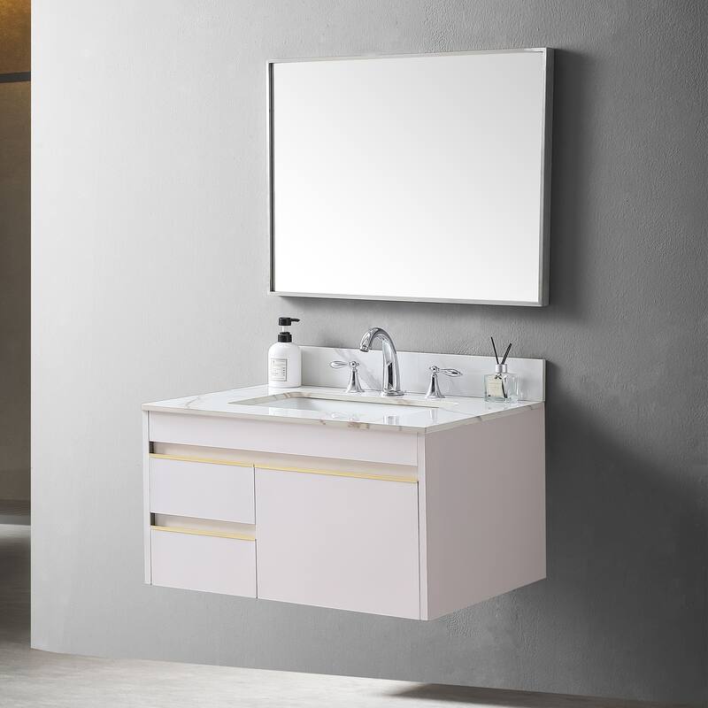 Elegant 31" Carrara Marble Style Vanity Top, Pre-Sealed and Polished, Includes Ceramic Sink and Backsplash - 31in L