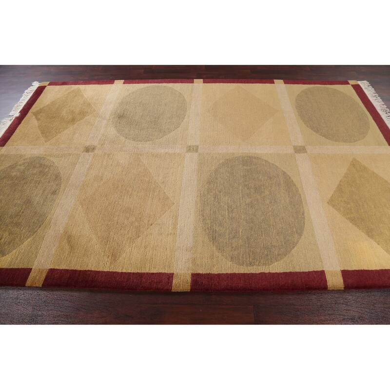 Vegetable Dye Geometric Oriental Nepalese Wool Area Rug Hand-knotted - 6'2" x 9'5"