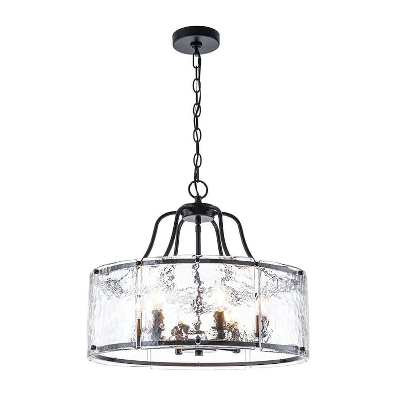Modern 6-Light Clear Rippled Glass Lantern Pendant For Kitchen Island