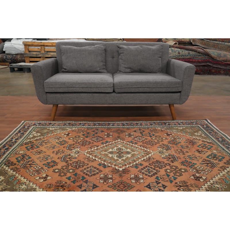Hand Knotted Oriental 100% Wool Carpet Traditional Medallion Oranges & Rust Joshaghan Area Rug - 6' 8'' X 4' 2''