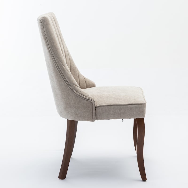 Linen Dining Chairs 2pcs, Bistro Chair Kitchen Dinner Chair, Dining Room Fabric Upholstered Accent Chair with Curved Wood Legs