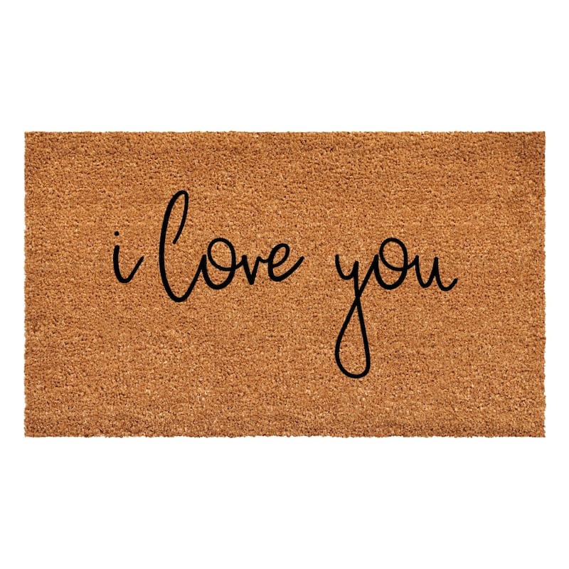 HomeRoots 36" X 72" Brown Red And Black Love You Outdoor Coir Door Mat - 36.00' X '72.00