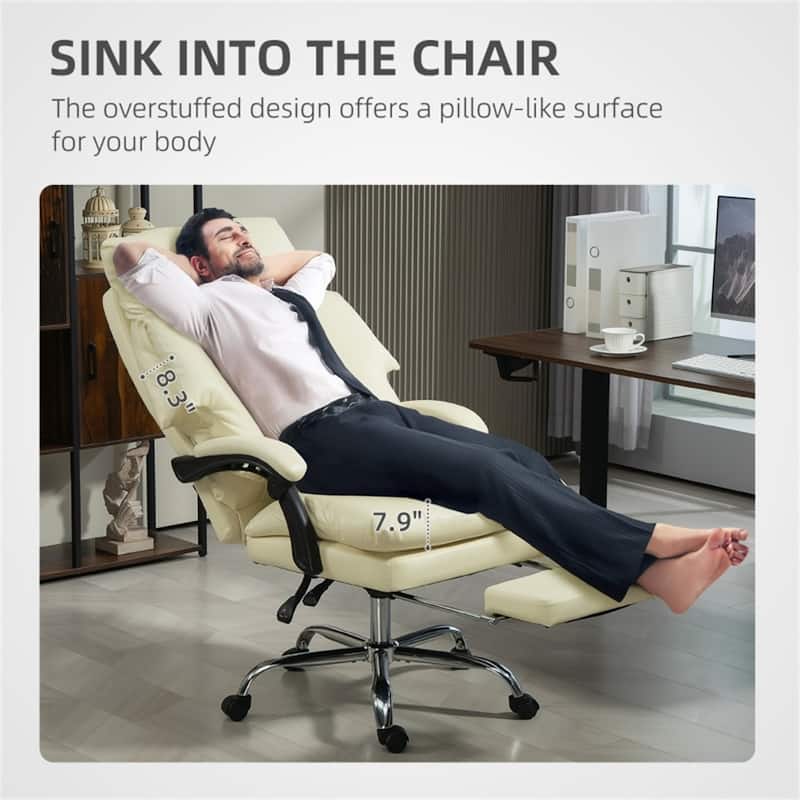 High Back Adjustable Seat Height PU Leather Desk Chair with Thick Cushion and Recline Function