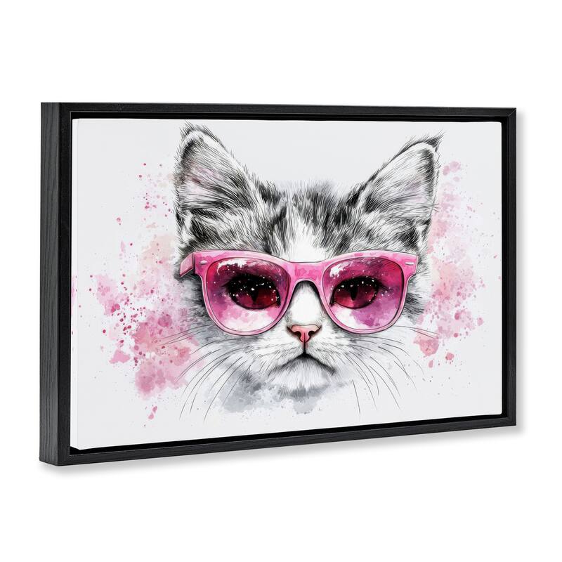 Stupell Cool Cat with Sunglasses Framed Floater Canvas Wall Art Design By LSR Creative Studio