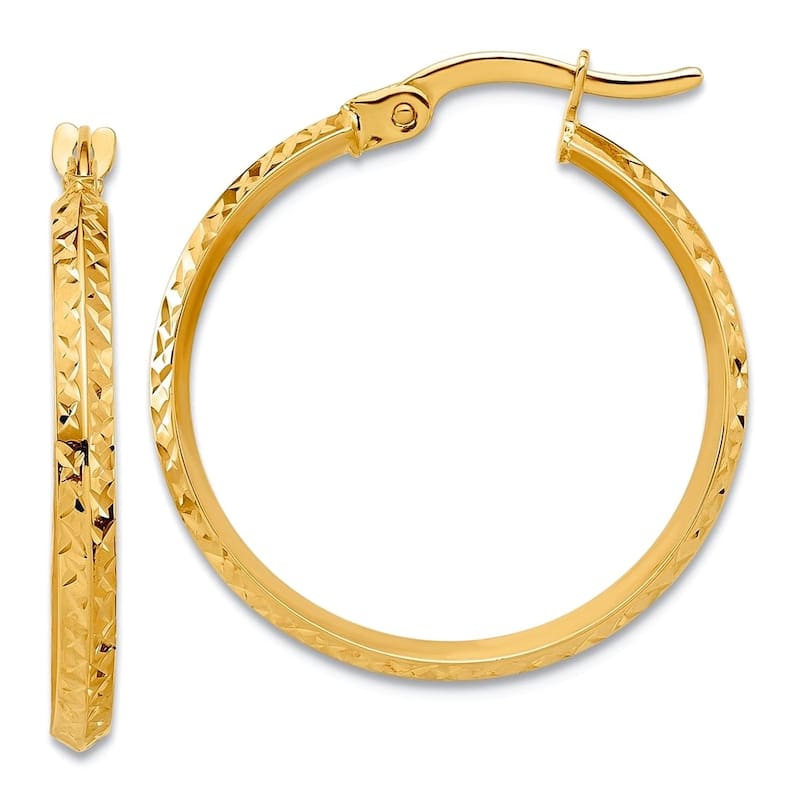 Curata 14k Yellow Gold 2.25mm Full Textured Knife Edge Hoop Earrings - 20mm or 24mm