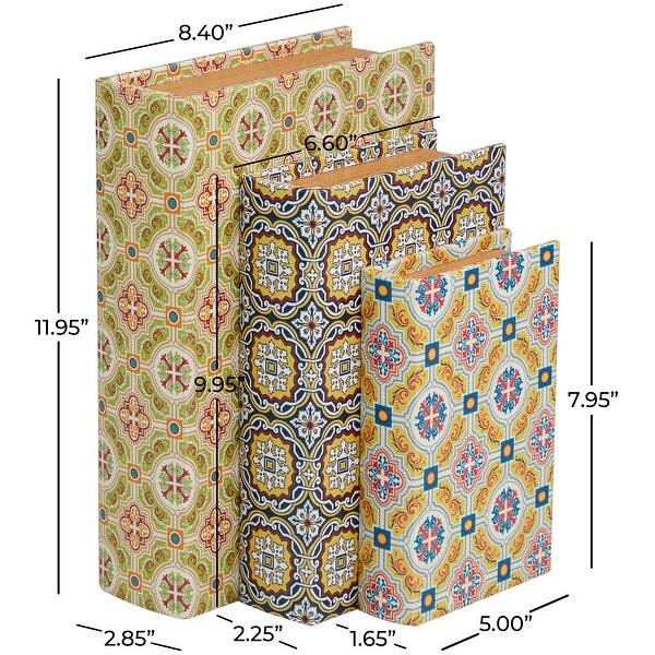 Multi Colored Canvas Storage Book Decorative Box with Arabesque Pattern