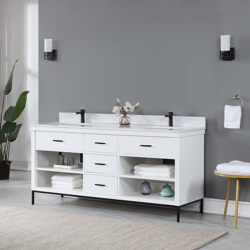 Altair Kesia Bathroom Vanity with White Composite Stone Top without Mirror
