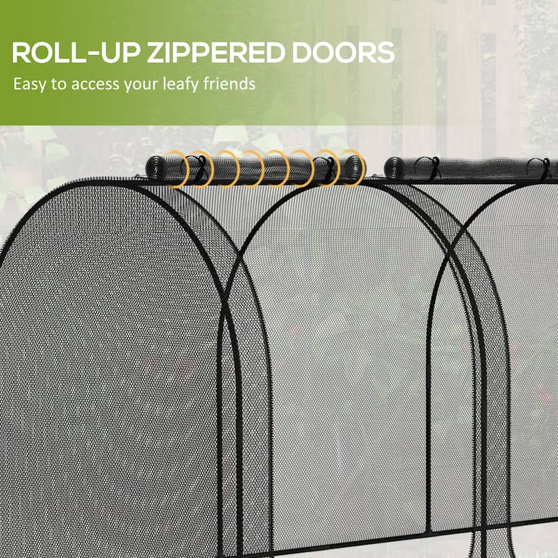 Outsunny 9' x 4' Crop Cage, Plant Protection Tent with Three Zippered Doors, Storage Bag and 6 Ground Stakes