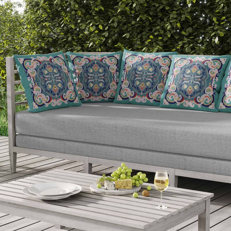 Soft Square Escape Indoor/Outdoor Reversible Throw Pillow Blue and Pink
