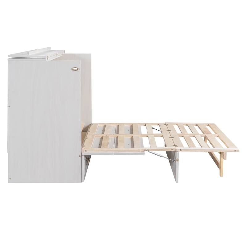 Space-Saving Full Size Murphy Bed with Storage Drawers, White