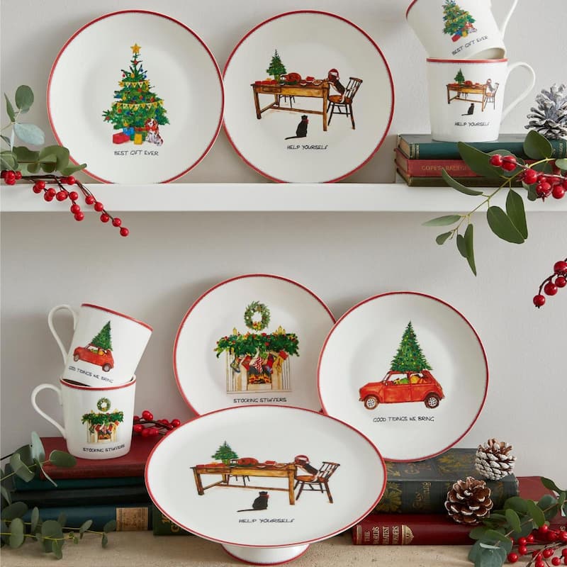 Spode Set of 4 Kit Kemp Doodles Christmas Cake Plates - 6-Inch