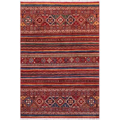 Tribal Khurgeen Gwyneth Drk. Red/Drk. Blue Hand-knotted Wool Rug - 4'11 x 6'4 - 4'11'' x 6'4''