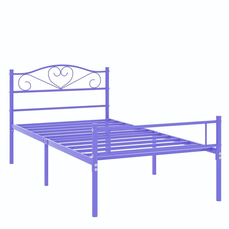 VECELO Twin Size Metal Bed Frame Set of 2, Heavy Duty Platform Beds with Headboard, No Box Spring Needed, Under Bed Storage
