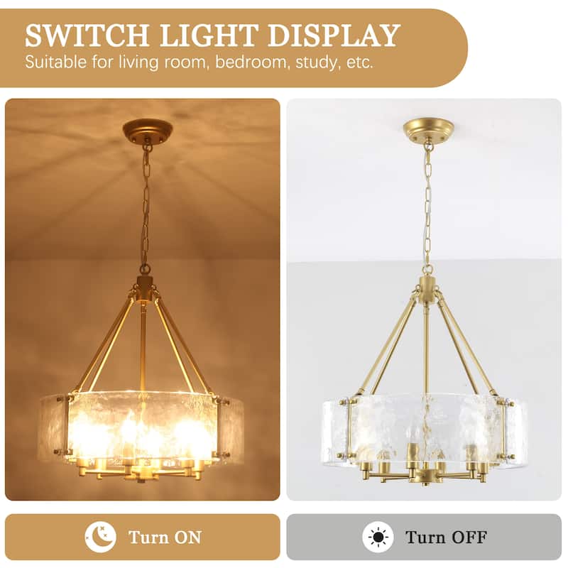 6 - Light 19.68'' Dimmable Modern Drum Candle Chandelier With Glass Shade - 19.68 in