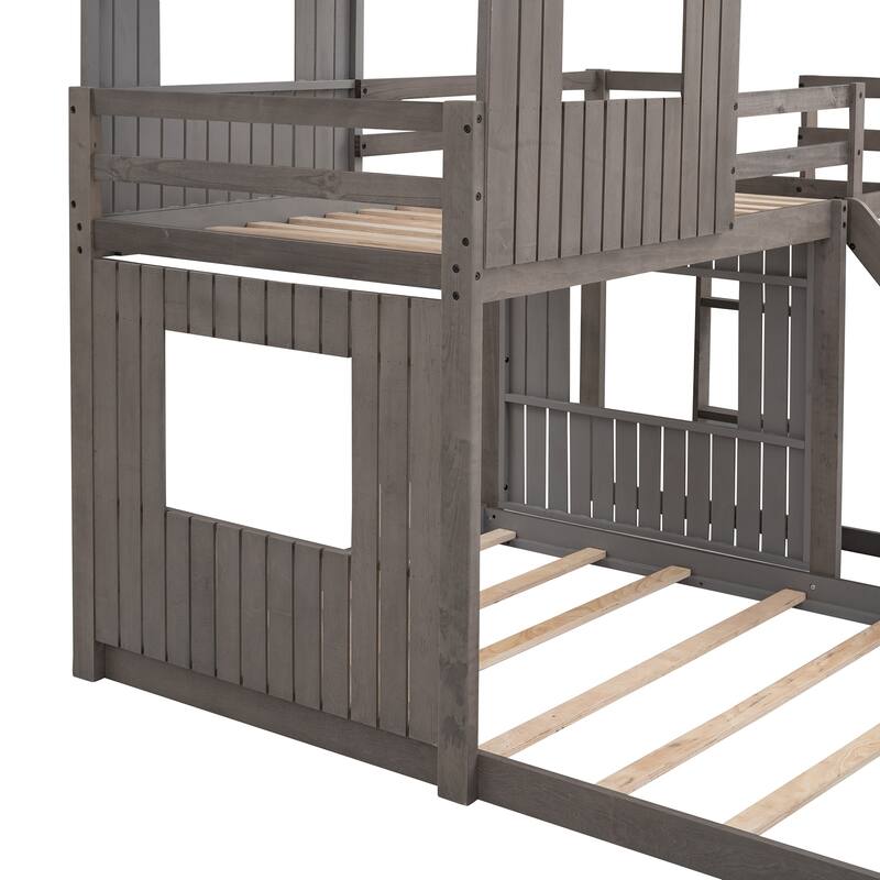 Nestfair Twin Over Full Bunk Bed Loft Bed with Slide and Guardrails