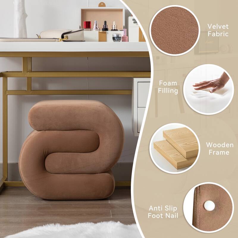 S-shape Velvet Fabric Ottoman Makeup Stool