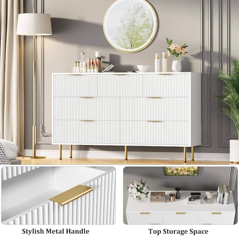 Fluted Chest 7 Drawers Dresser for Bedroom Closet Living Room Hallway