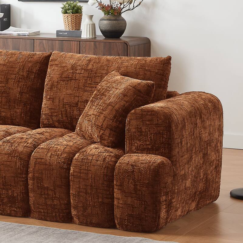 Oversized Chenille Sectional Sofa, Full-Compressed 4 Seater Sofa, Upholstered Sleeper Couch with L-Shape Chaise