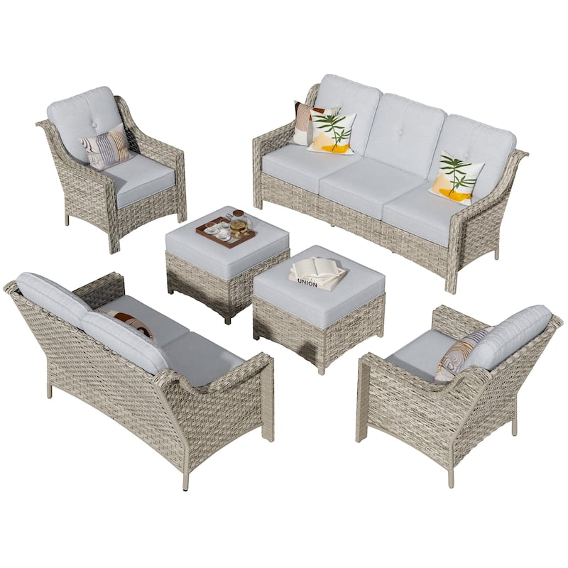 XIZZI 6-Piece Patio Wicker Outdoor Furniture Deep Seat Conversation Sofa Set