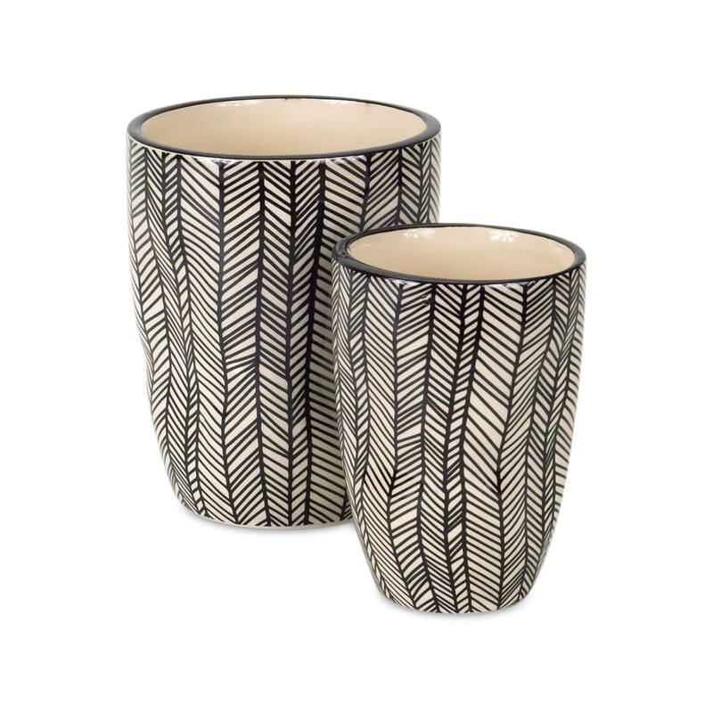 Gingham Patterned Planters - 5" - Cream and Black - Set of 6