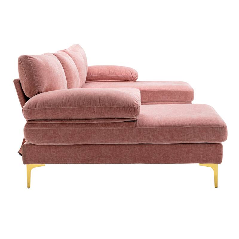 Living Room Chenille Fabric Sofa Sectional Sofa with Cushion Back, Pillow Top Arms, and Metal Legs