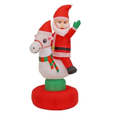 National Tree Company 6 ft. Inflatable Santa on Rocking Horse - 6 ft