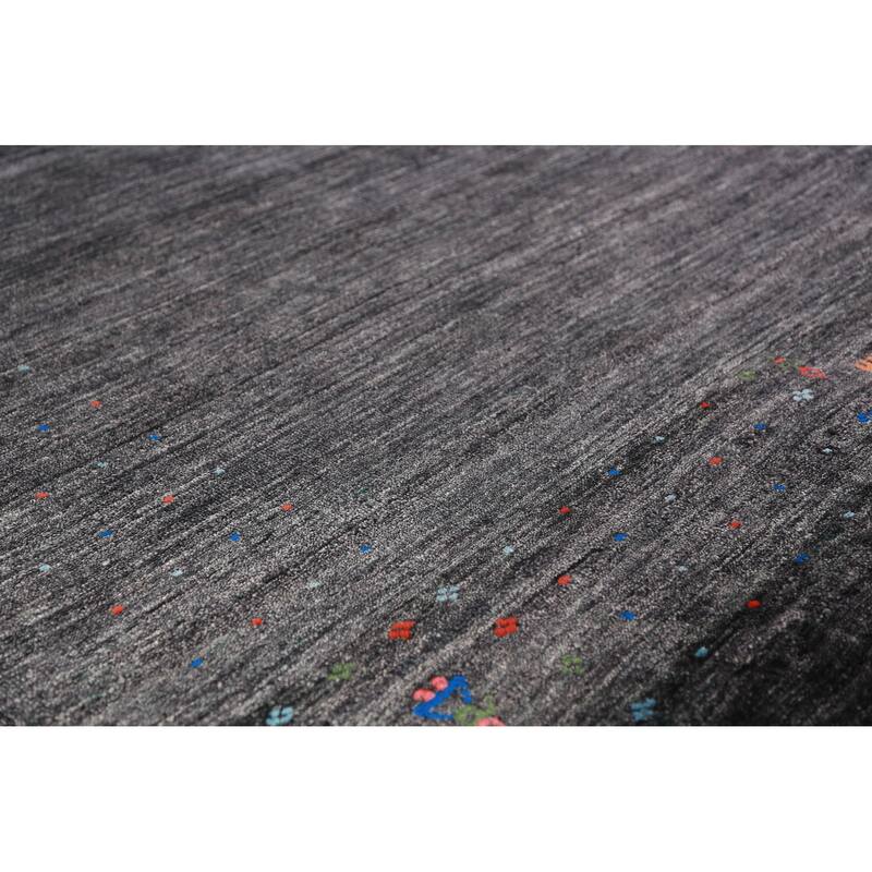 Charcoal Gabbeh Indian Area Rug Handmade Silk Carpet - 8'9" x 11'9"