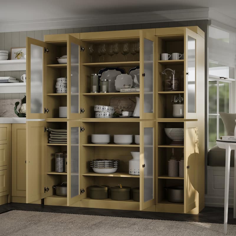 Palace Imports 100% Solid Wood 65" Pantry Cabinet with Frosted Glass, Shaker Doors and Adjustable Shelves