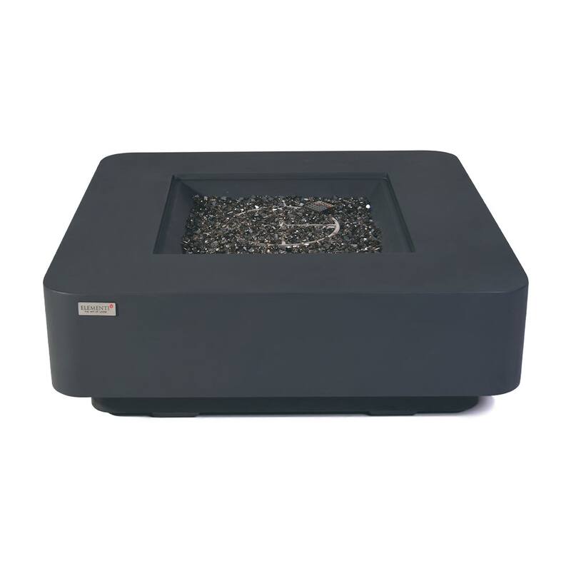 Elementi Plus Bergamo Outdoor Fire Pit Table Concrete Square 60000 BTU - 42.1 x 42.1 inches with Lid, Fire Glass, and Cover
