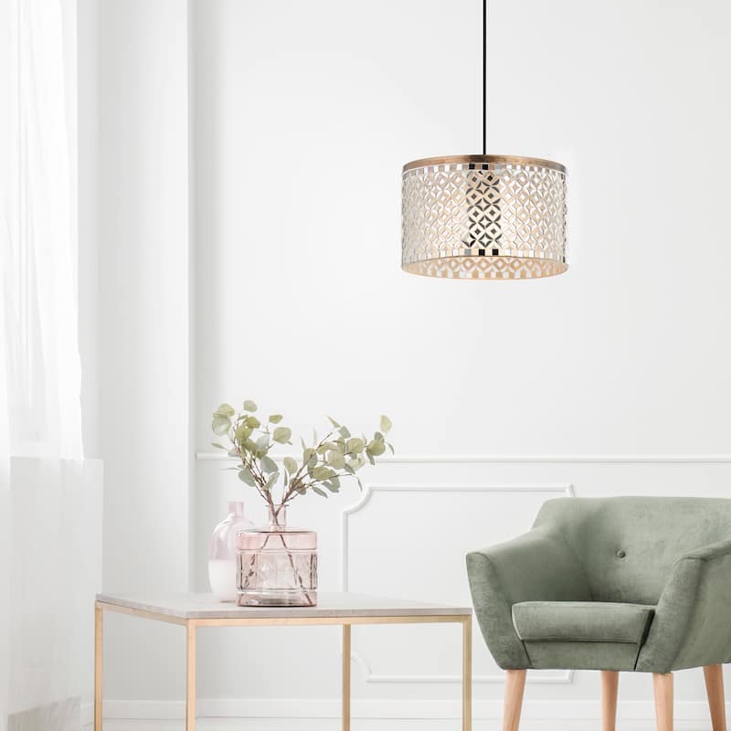 Taffy River of Goods Silver, White and Brass-Colored Pendant Lamp - 10" x 10" x 7.5"/65.5"