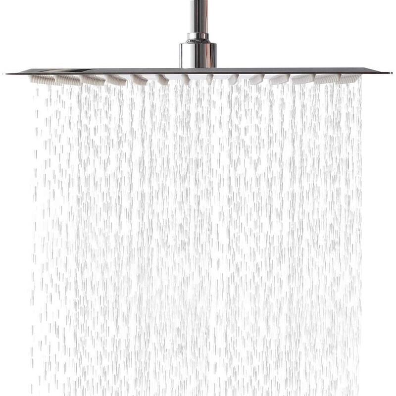 12-in Polish Brushed Nickel Solid Square Ultrathin Rainfall Shower Head with Silicone Nozzle - Brushed Nickel