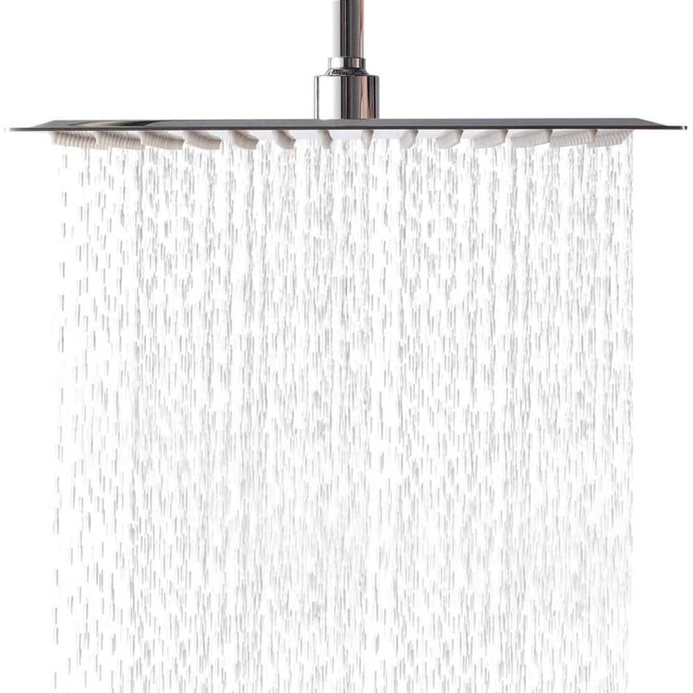 12-inch Polish Brushed Nickel Solid Square Ultrathin Rainfall Shower Head with Silicone Nozzle