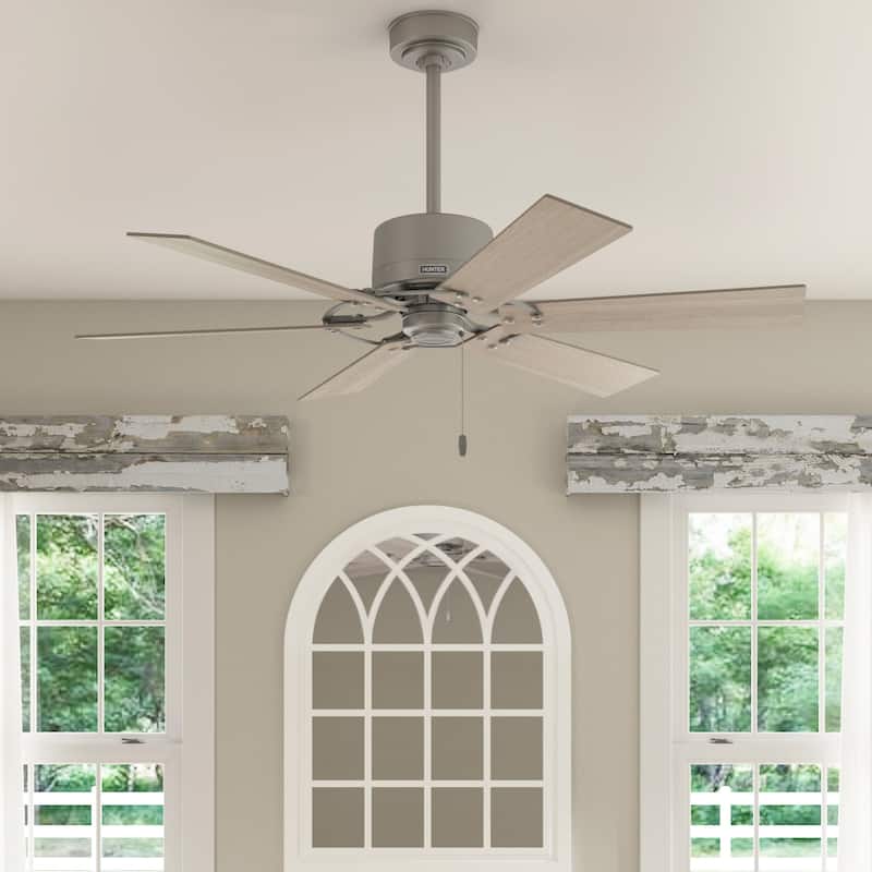 Hunter 52" Gilrock Windmill Ceiling Fan and Pull Chain - Industrial, Modern Farmhouse - Matte Silver