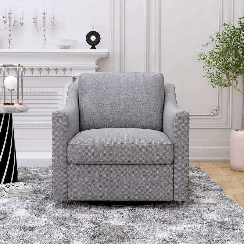 Cotton Fabric Swivel Accent Chair Armchair with Brass Nail Decorative
