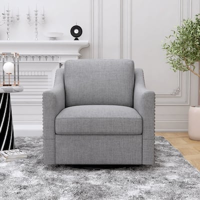 Cotton Fabric Swivel Accent Chair Armchair with Brass Nail Decorative