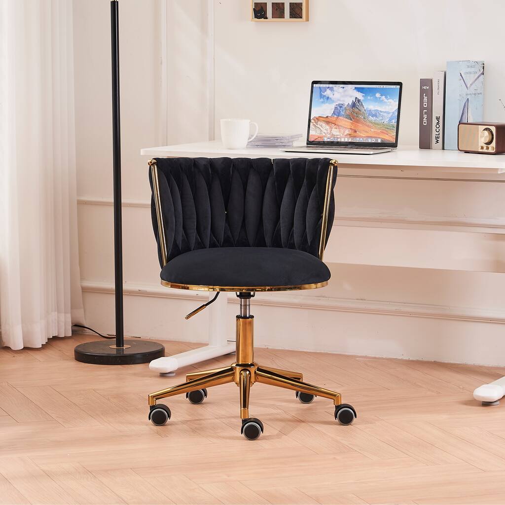 Upholstered Home Office Desk Chairs with Adjustable Swivel Wheels, Ergonomic