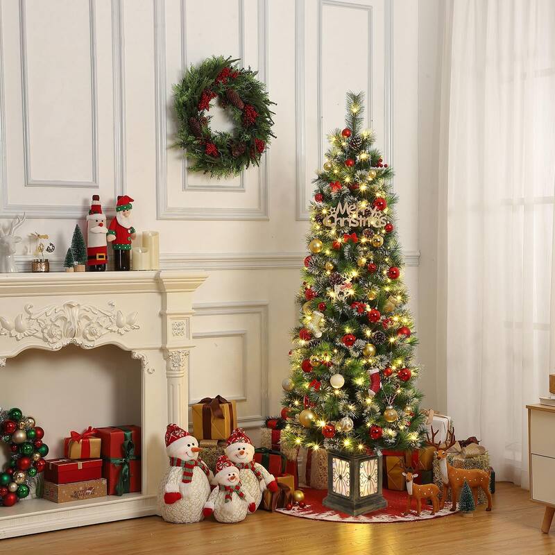 7FT Potted Christmas Tree with 140 Warm Led Lights, Artificial Christmas Tree Outdoor Decor - 7FT